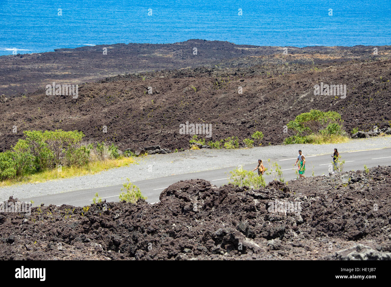 Grande Brule, vulkanischer Lava Flow auf der wilden Südküste der Insel La Réunion Stockfoto