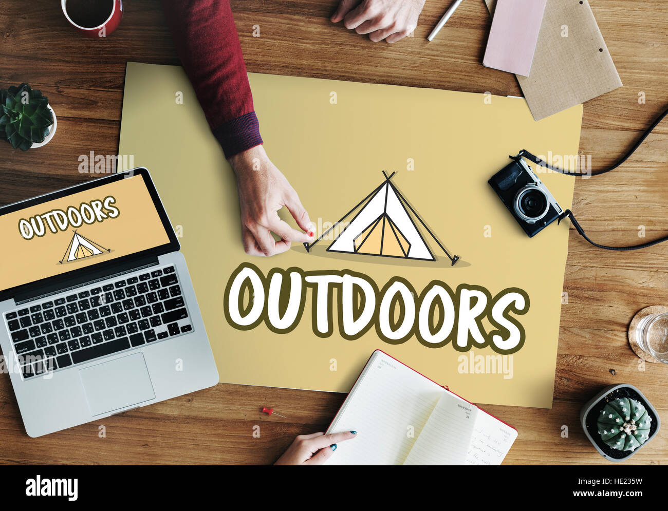 Outdoor Camping Zelt Grafikkonzept Stockfoto