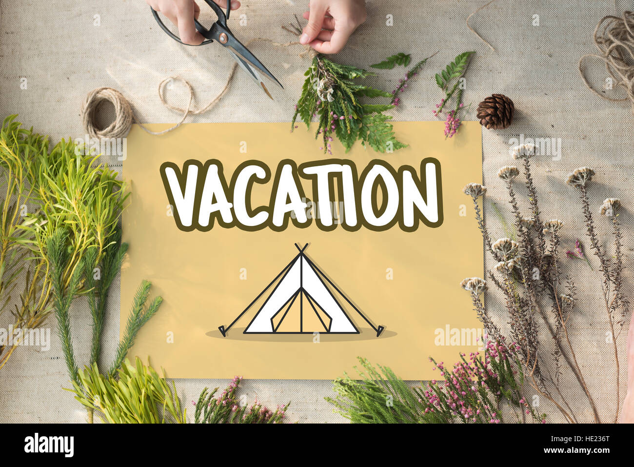 Outdoor Camping Zelt Grafikkonzept Stockfoto