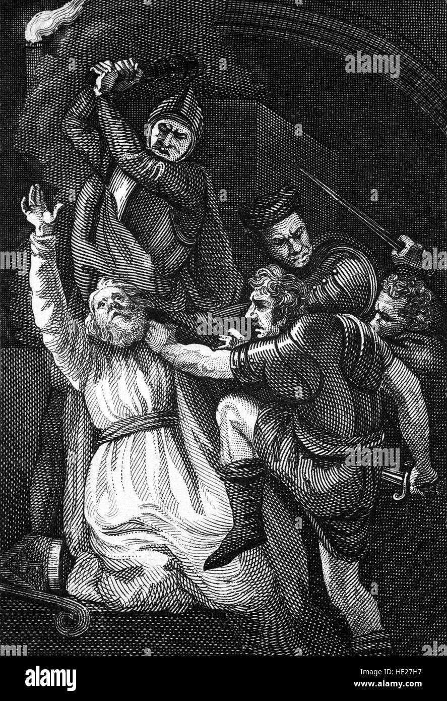 Die Ritter von Heinrich II. kam am Nachmittag des 29 Dezember 1170 in Canterbury und Thomas Becket sofort gesucht. Der Erzbischof flohen in die Kathedrale, wo ein Service im Gange war. Die Ritter fand ihn am Altar, zogen ihre Schwerter und begann Hacker in ihr Opfer schließlich seinen Schädel Spalten. Stockfoto