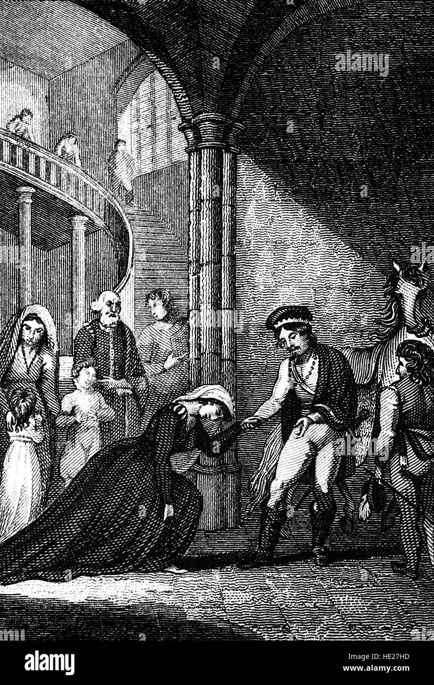 Elizabeth Woodville, aka Lady Grey (1437-1492) treffen Edward IV im Jahre 1464. Sie wurde Queen Consort von England als seine Ehefrau von 1464 bis zu seinem Tod im Jahre 1483. Stockfoto