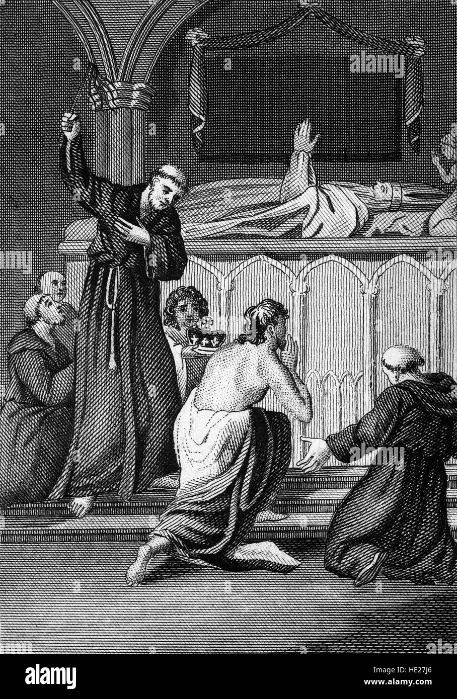 Nach der Ermordung von Thomas Becket im Jahr 1170, Heinrich II. einen Akt der Buße am 12 Juli 1174 in Canterbury, durchführen, wenn er öffentlich seine Sünden gestanden. Er darf dann jeder Bischof anwesend geben ihm fünf Schläge aus einem Stab, dann jede der 80 Mönche von Canterbury Kathedrale gab der König drei Schläge. Der König dann boten Geschenke Becket Schrein und verbrachte eine Mahnwache an der Becket Grab. Stockfoto