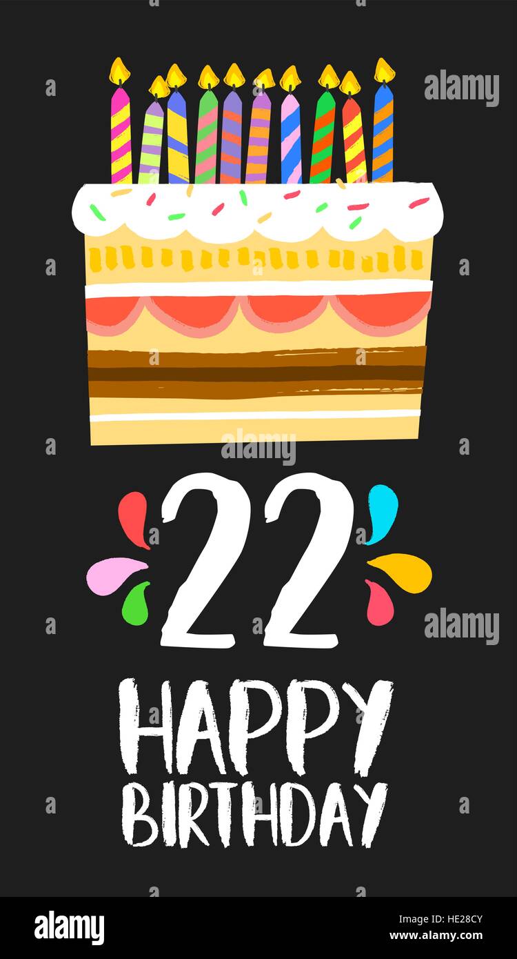 Alles Gute Zum Geburtstag Nummer 22 Grusskarte Fur Zweiundzwanzig Jahre In Lustigen Kunst Stil Mit Kuchen Und Kerzen Geburtstag Einladung Herzlichen Gluckwunsch Stock Vektorgrafik Alamy