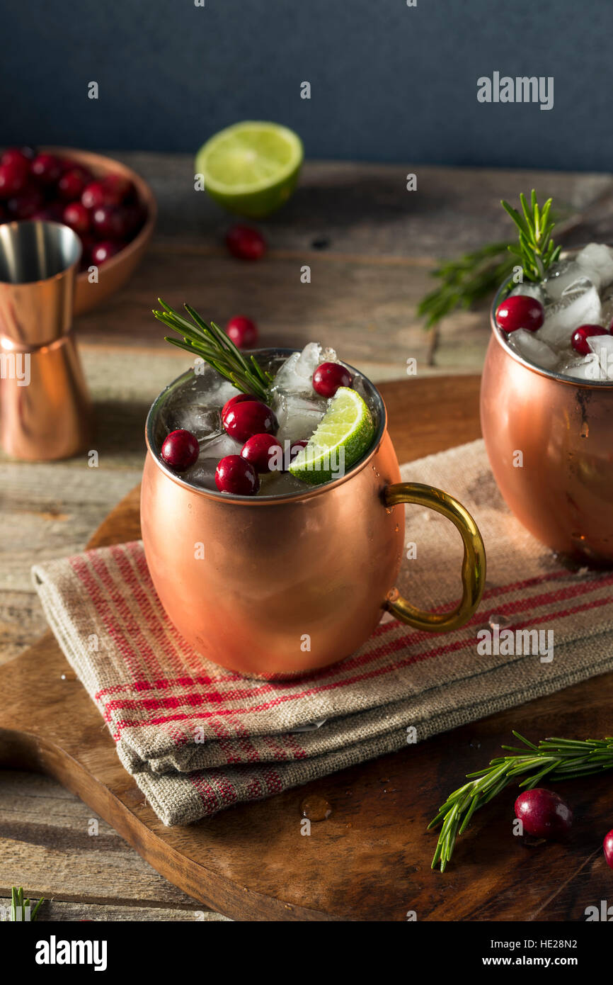 Alkoholische festliche Moskau Pantoletten mit Cranberry und Rosmarin Stockfoto