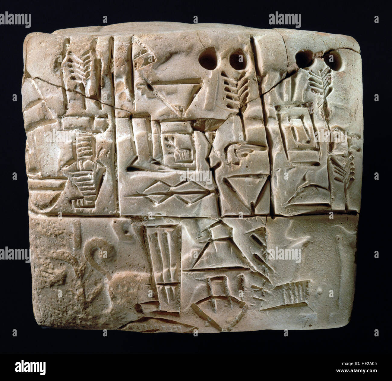 6011 frühe bildhafte Keilschrift Tontafel, Mesioitamia, Uruk, ca. 3100-2900 v. Chr.. Text befasst sich mit administrativen Konten über Korn verkau Stockfoto