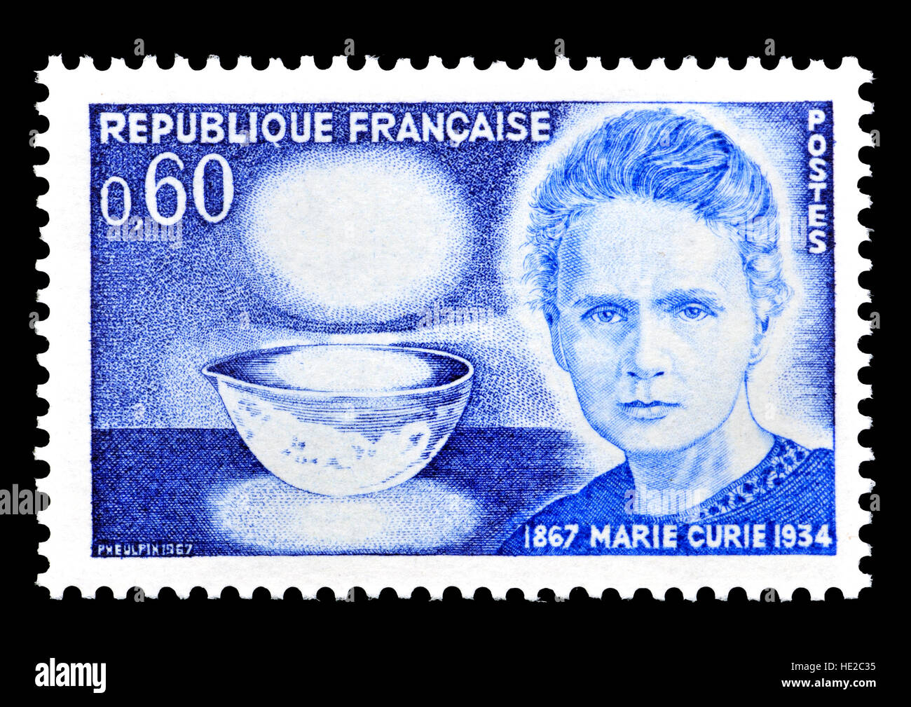 Französische Briefmarke (1964): Marie Curie (Maria Salomea Sklodowska geboren: 1887-1934) polnischen und eingebürgert Französisch Physiker und Chemiker. Durchgeführt... Stockfoto