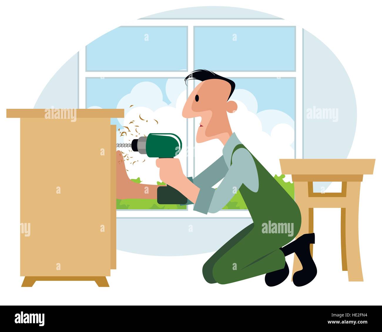 Vektor-Illustration eines Möbel-Sammlers mit Schraubendreher Stock Vektor