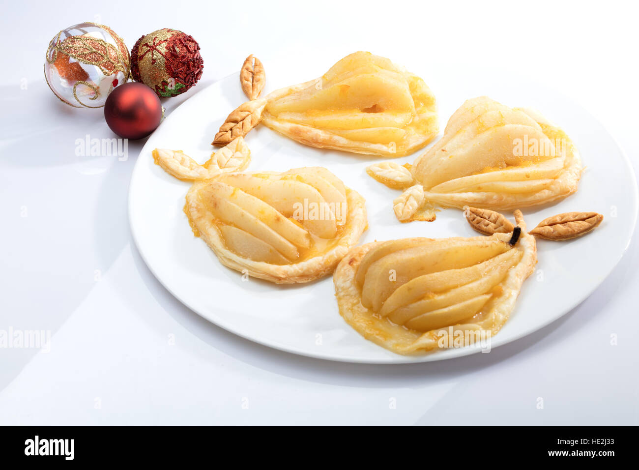 leckere Birnen Kuchen Rezept gebacken mit Marmelade Stockfoto