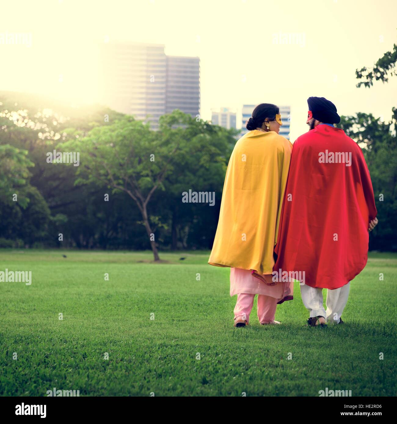 Indische paar Superhelden Liebe Konzept Stockfoto