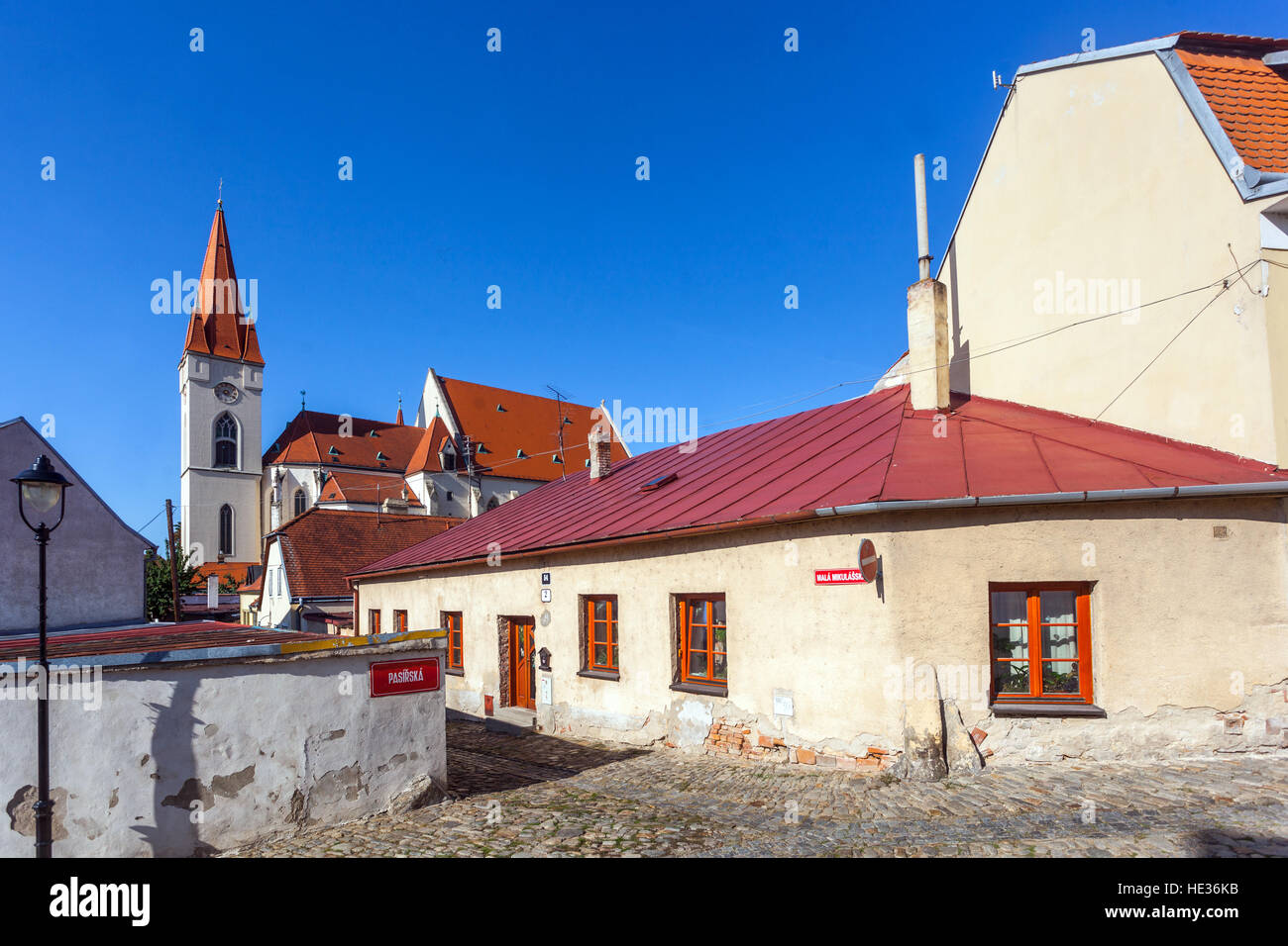 Kirche St. Nikolaus Blick auf die Altstadt, Südmähren, Znojmo Tschechische Republik, Europa Stockfoto