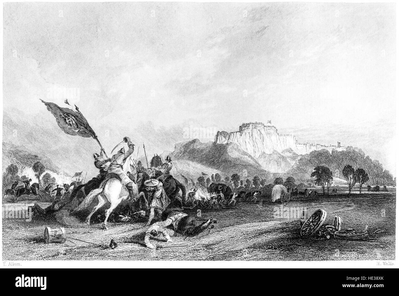 Eine Gravur der Stadt & Burg von Stirling (von der SW Schlacht von Sauchie Burn AD 1488) mit hoher Auflösung aus einem Buch gescannt gedruckt im Jahre 1859. Stockfoto