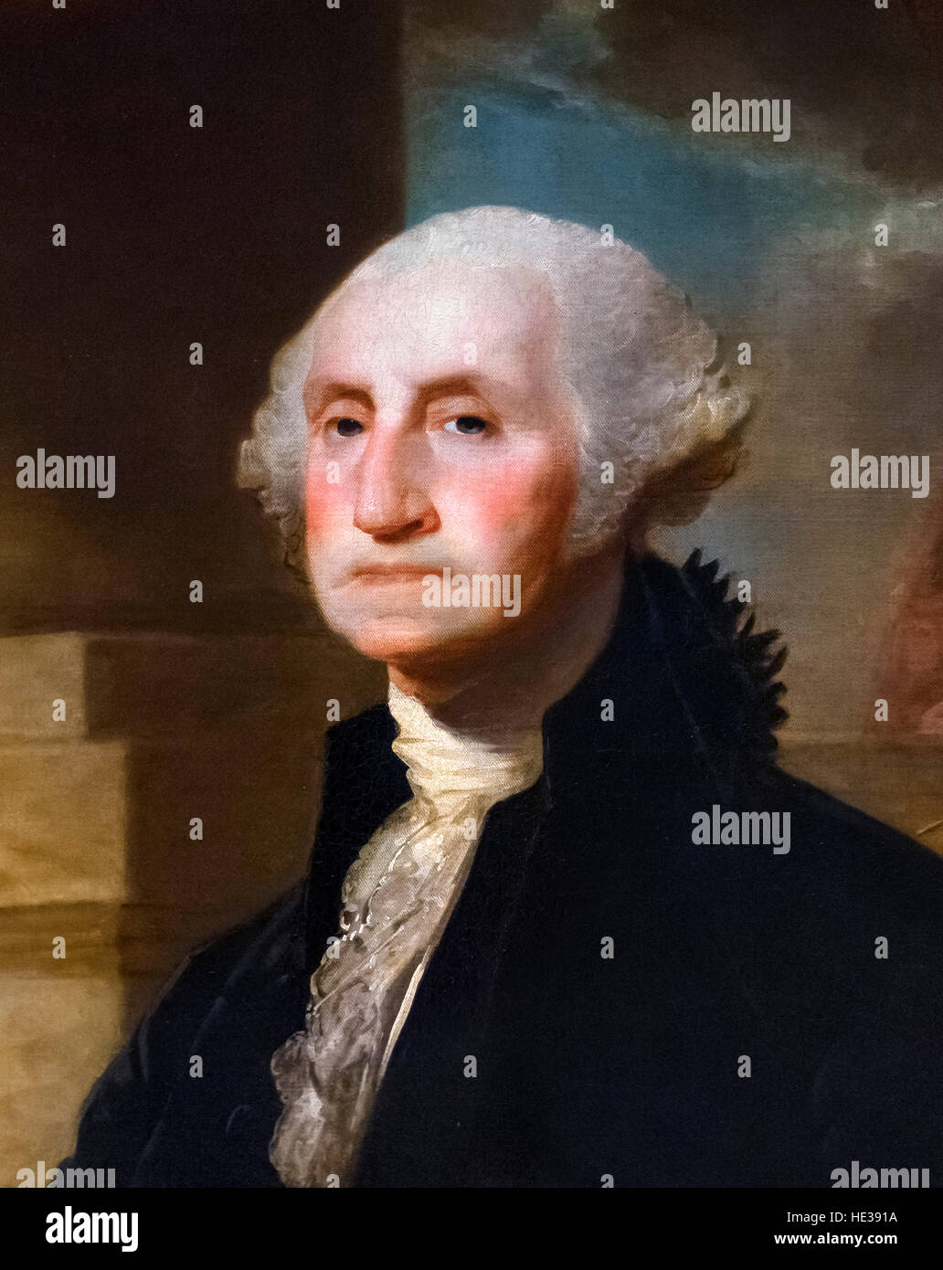 George Washington, Porträt von Gilbert Stuart, Öl auf Leinwand, 1797. Dieses Bild ist ein Ausschnitt aus einem größeren Gemälde, HE3919 Stockfoto