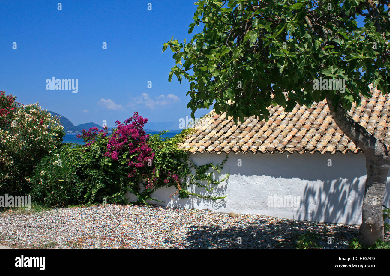 Benitses Dorf Flachdachziegel Dach griechischen Ionischen Insel Korfu Griechenland EU Europäische Union Stockfoto