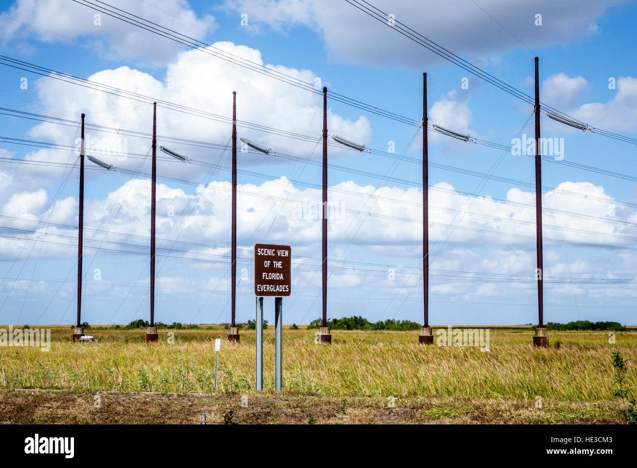 Florida, Süden, Everglades, Alligator Alley, Schild, malerische Aussicht, überladen, viele Versorgungsmasten, Besucher reisen Reise touristischer Tourismus Wahrzeichen landmar Stockfoto