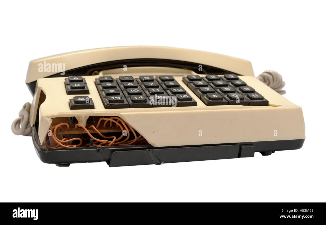 Telefon-Sammlung - klassische Modell des Telefons isoliert auf weißem Hintergrund gebrochen Stockfoto