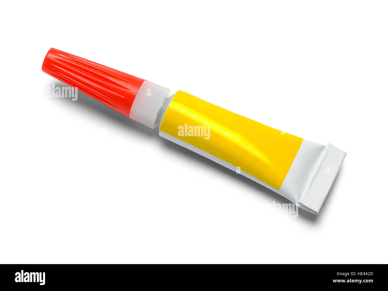 Tube mit starker Kleber, Isolated on White Background. Stockfoto