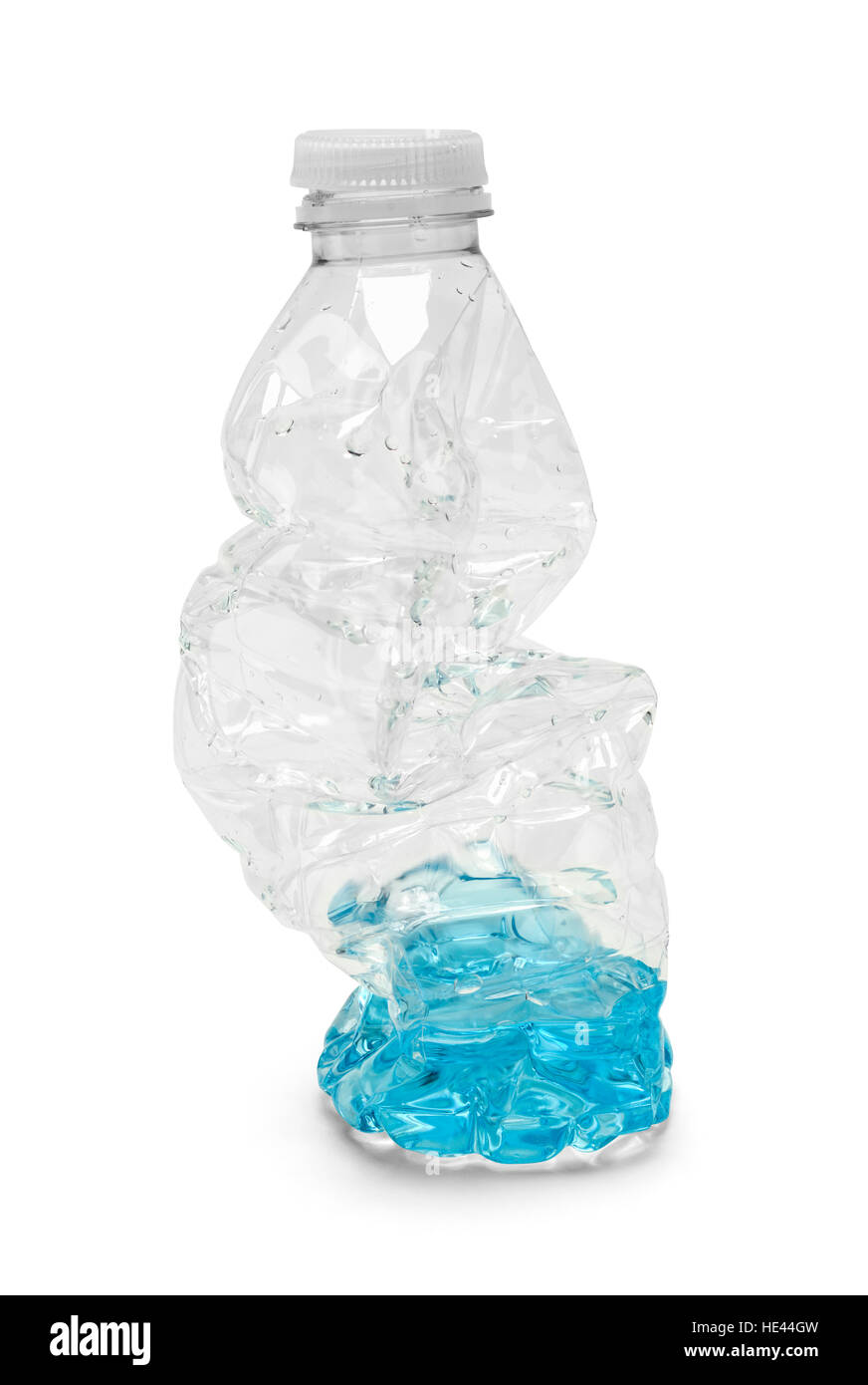 Halb leer zerquetscht, Wasserflasche, Isolated on White Background. Stockfoto