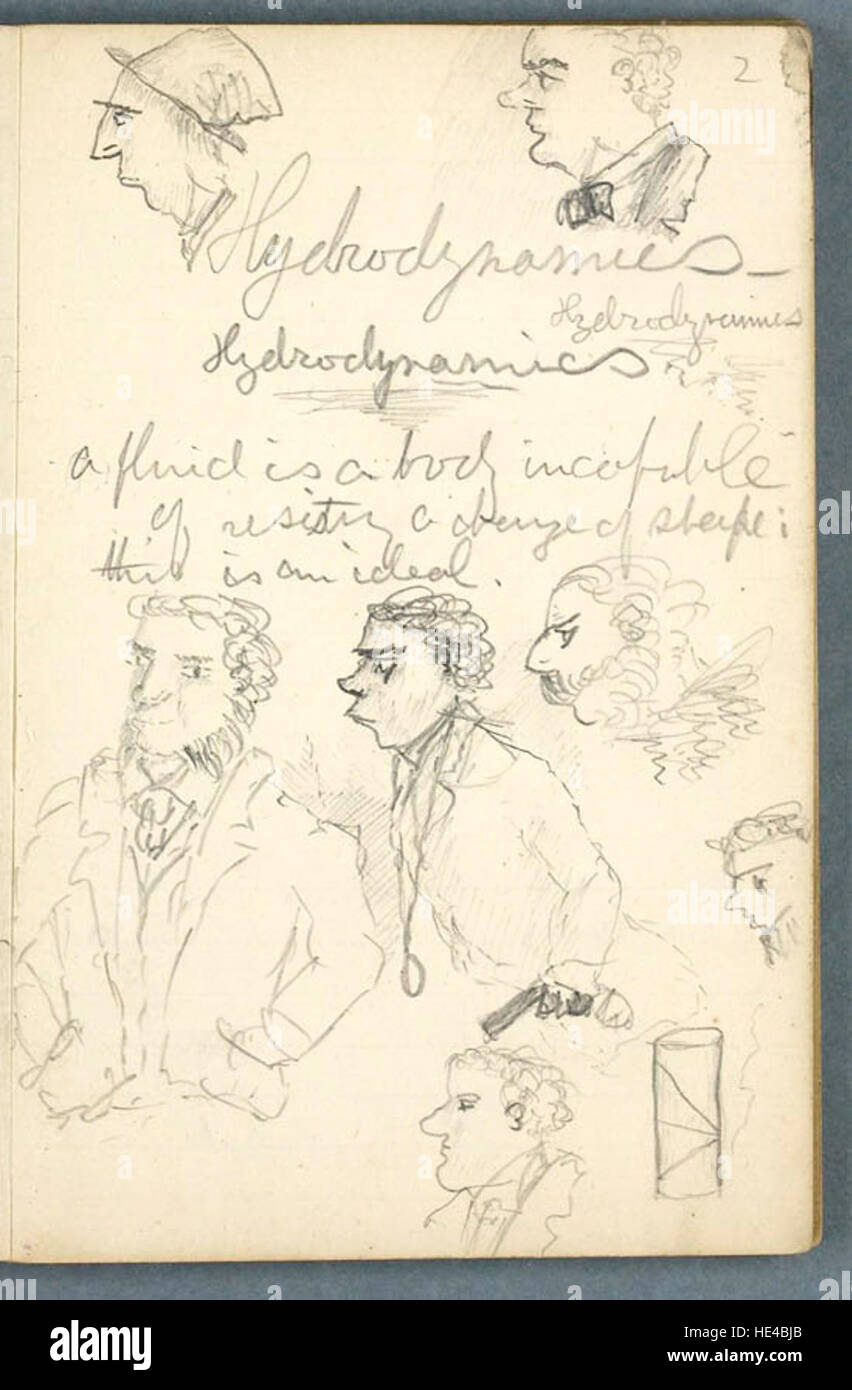 Dieses historische Notizbuch von Robert Louis Stevenson, einem berühmten schottischen Autor, enthält seine Skizzen und Notizen, einschließlich Ideen zur Hydrodynamik und anderen Themen. Das Notizbuch bietet einen Einblick in seinen kreativen Prozess und seine intellektuellen Bestrebungen an der Universität Edinburgh. Stockfoto