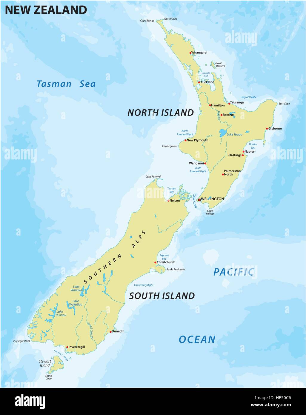 Neuseeland-Karte Vektor Abbildung - Bild: 129187862 - Alamy