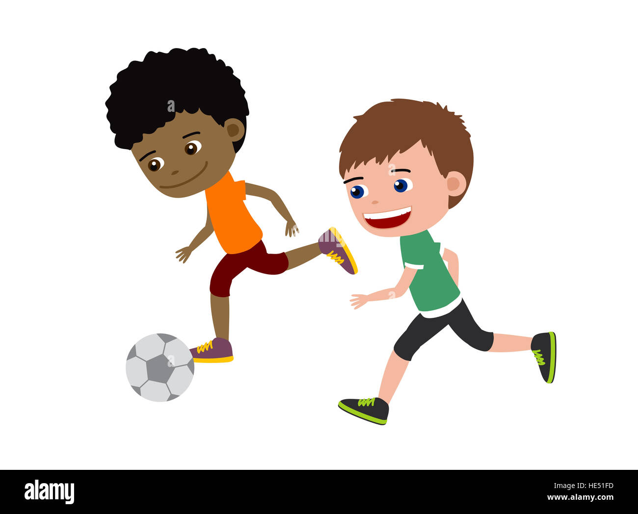 Fußball jungen. Cartoon-Illustration von zwei Kinder Fußball spielen. Stockfoto