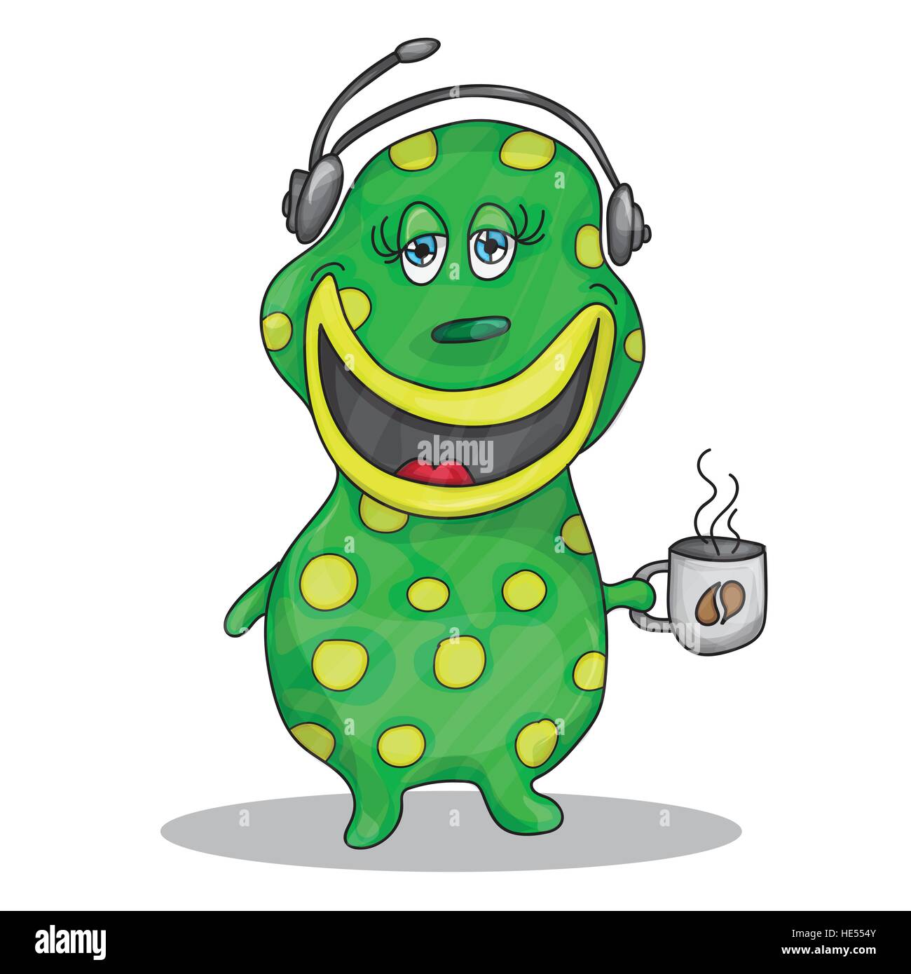 Lustige Cartoon Charakter Telefonistin Mit Einer Tasse Heissen Kaffee Stock Vektorgrafik Alamy