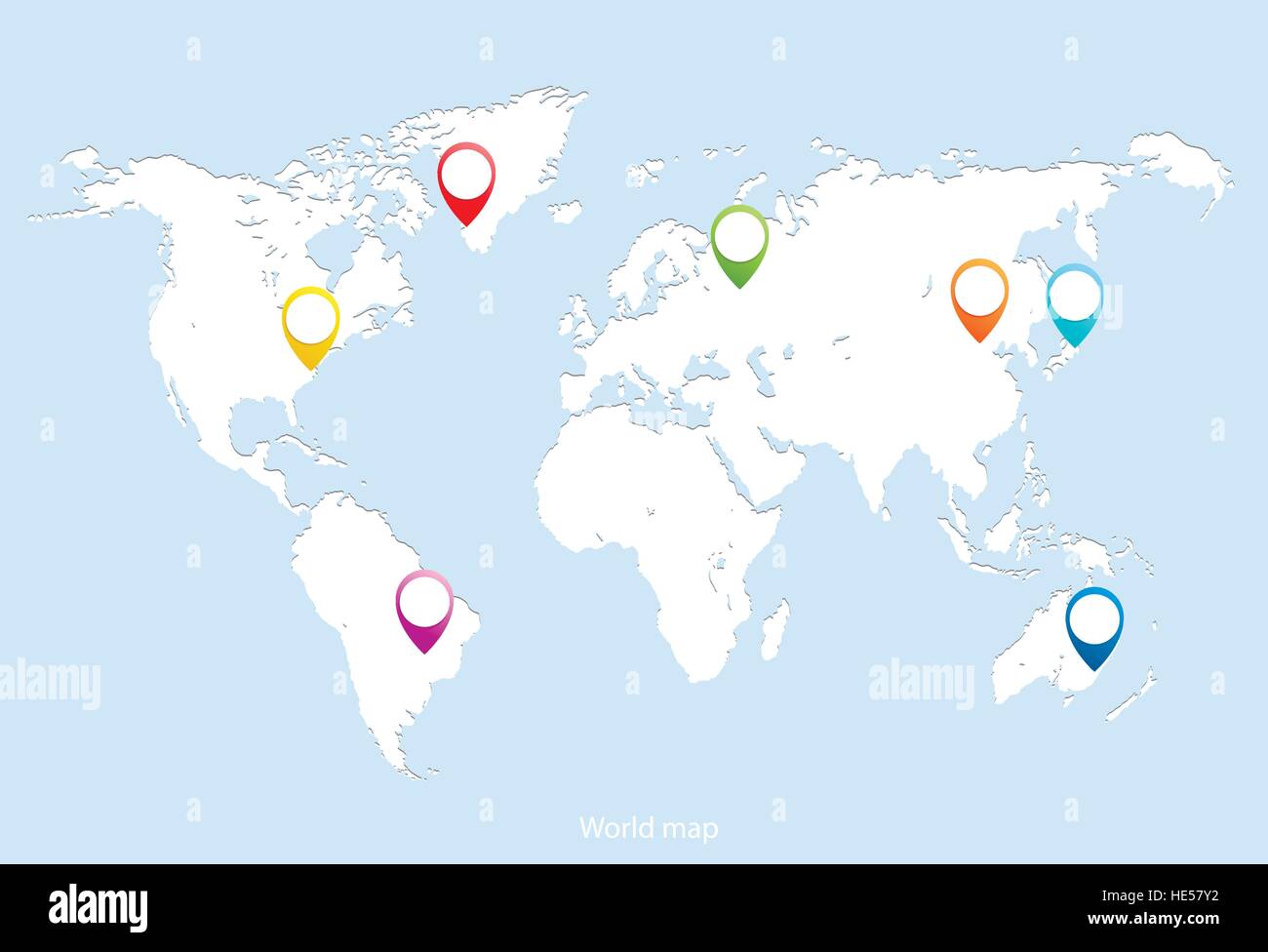 Leere weiße ähnliche Weltkarte isolierten auf blauen Hintergrund. Weltkarte mit Kontinenten markiert Hauptstädte einiger Länder. Flache Erde Graph W Stock Vektor