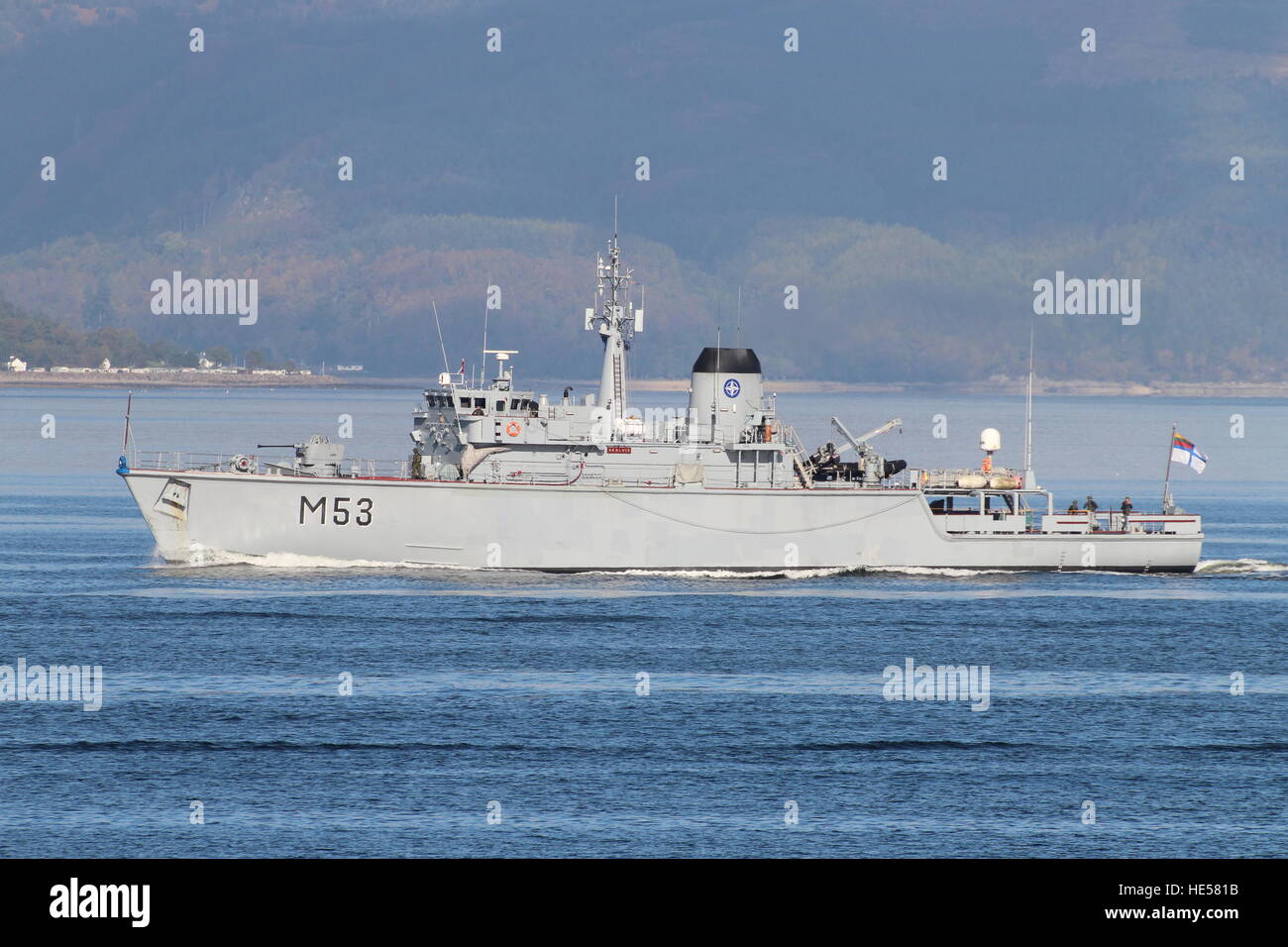 LNS Skalvis (M53), ein Jagd-Klasse Mine Gegenmaßnahmen Schiff der litauischen Marine, zu Beginn der Übung Joint Warrior 16-2. Stockfoto