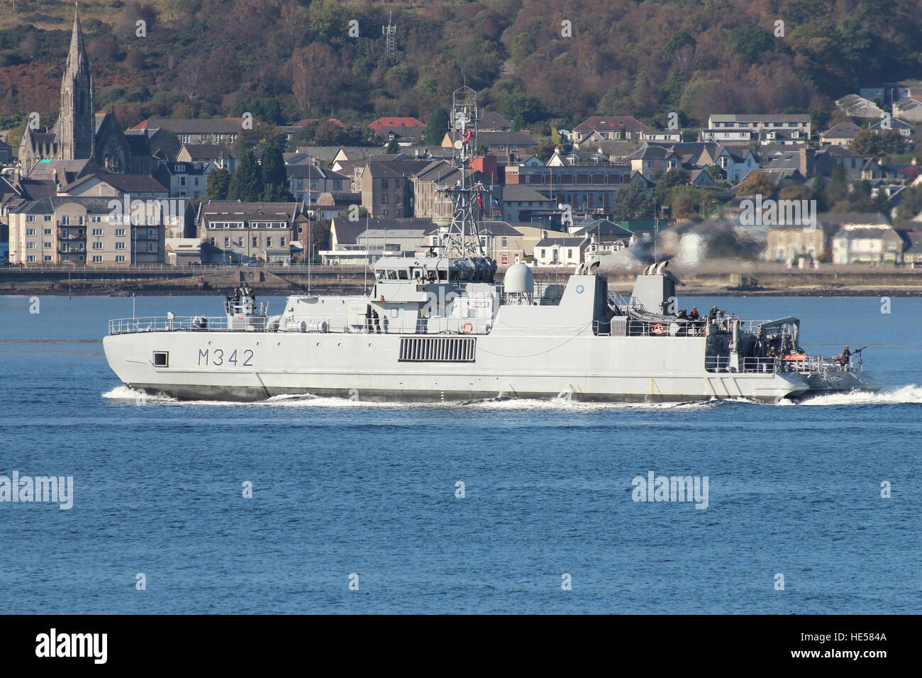 KNM Maloy (M342), eine Oksoy-Klasse Mine Gegenmaßnahmen Schiff der norwegischen Marine, zu Beginn der Übung Joint Warrior 16-2. Stockfoto