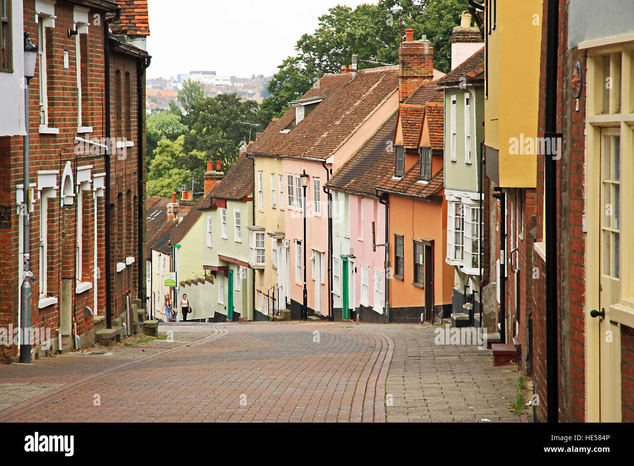 Alten block gepflasterte Strasse in Colchester, der Hauptstadt der Grafschaft Essex England Stockfoto