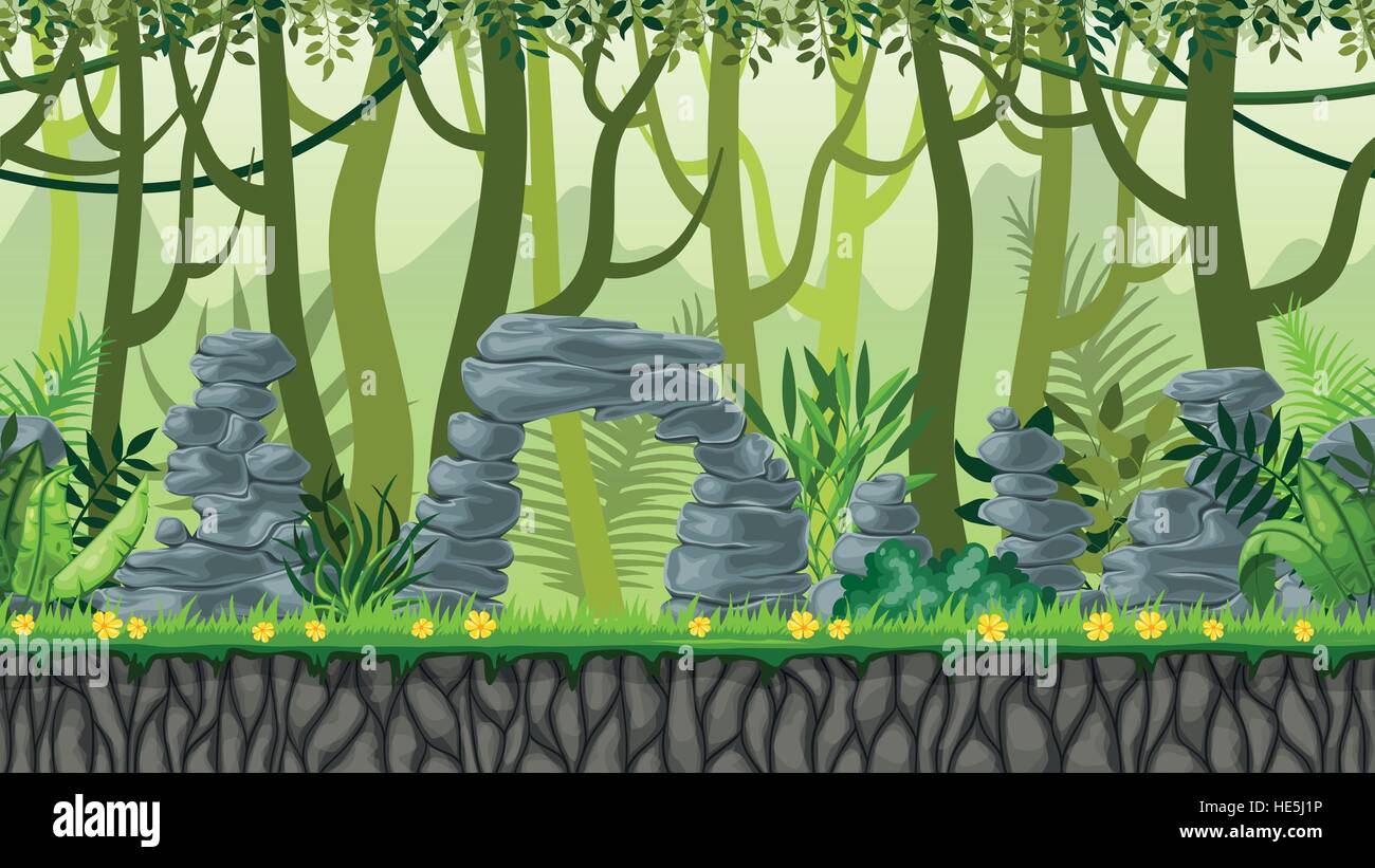 Nahtlose Natur Dschungellandschaft mit getrennten Ebenen Stock Vektor