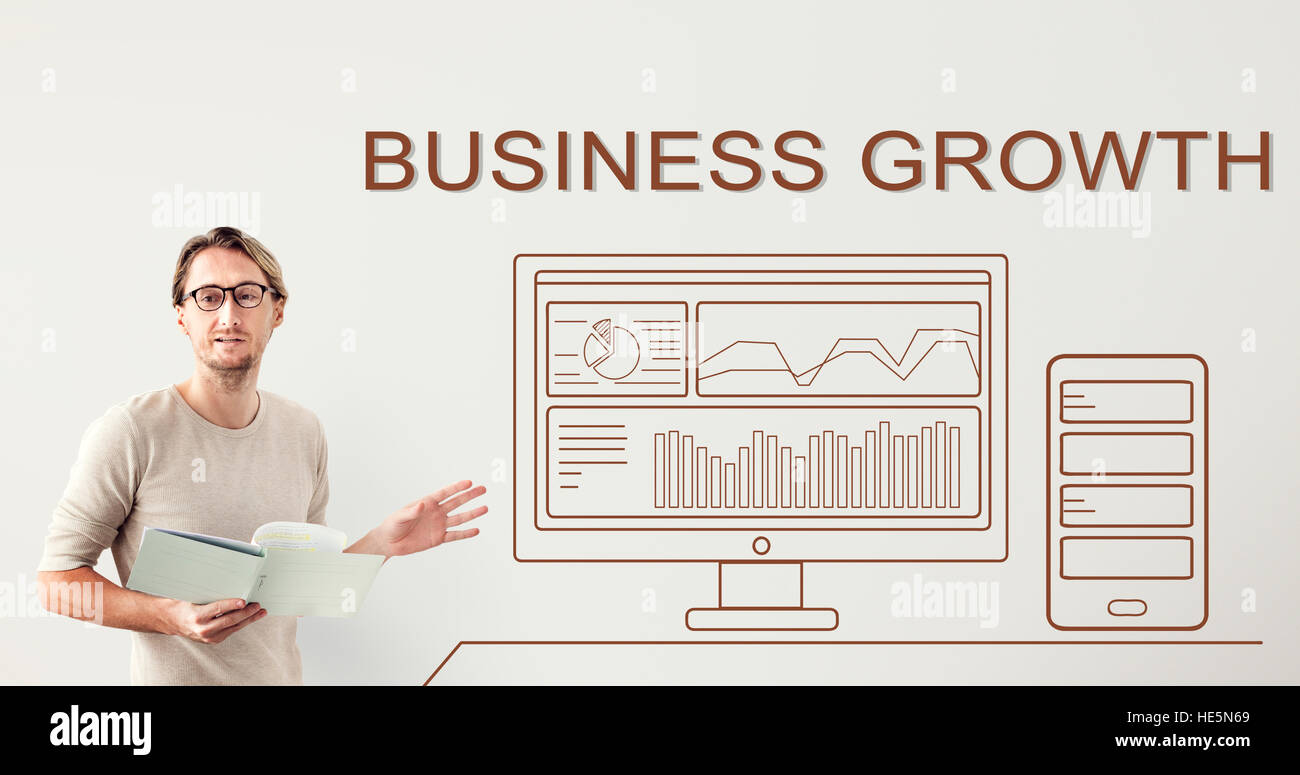 Wachstum Fortschritte Zusammenfassung Analytics Computer Geschäftskonzept Stockfoto