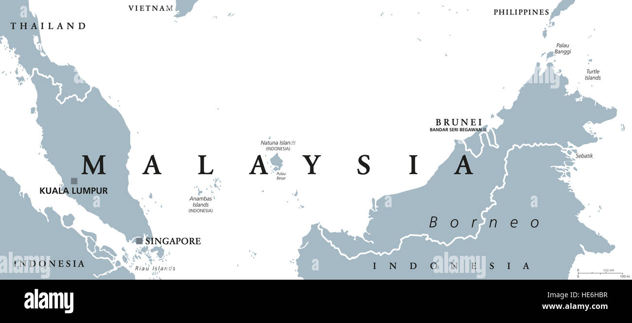 Malaysia Politische Karte Mit Hauptstadt Kuala Lumpur In Asien Mit Den Nachbarlandern Indonesien Singapur Und Brunei Stockfotografie Alamy