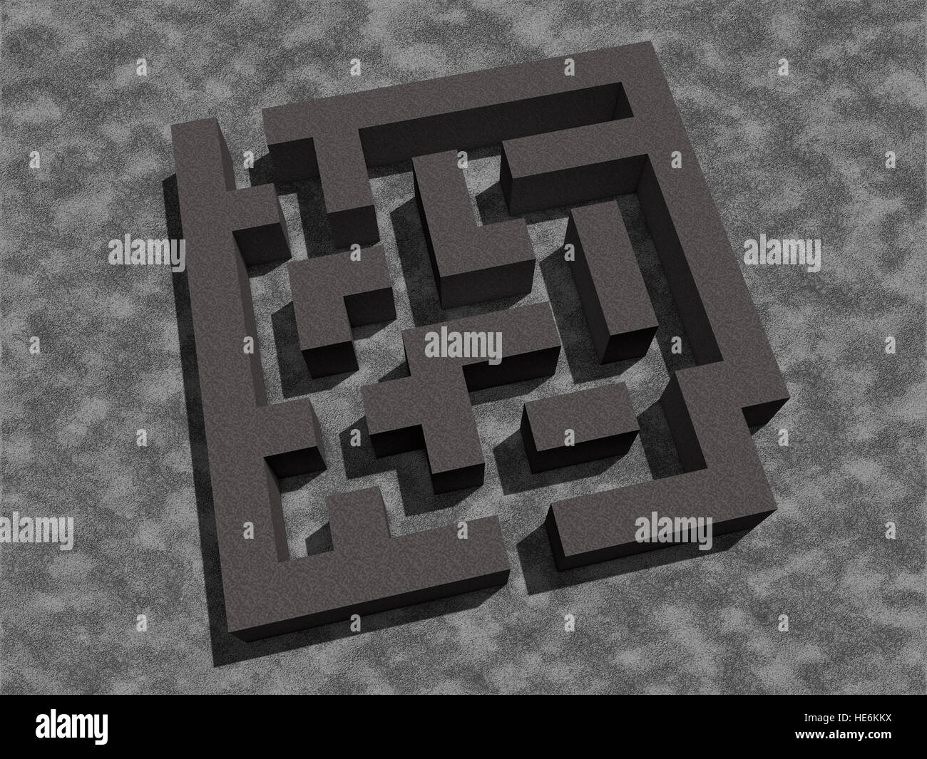 einfaches Labyrinth Labyrinth Textur 3d Render dunklen Licht Lichter Schatten Schatten Stockfoto