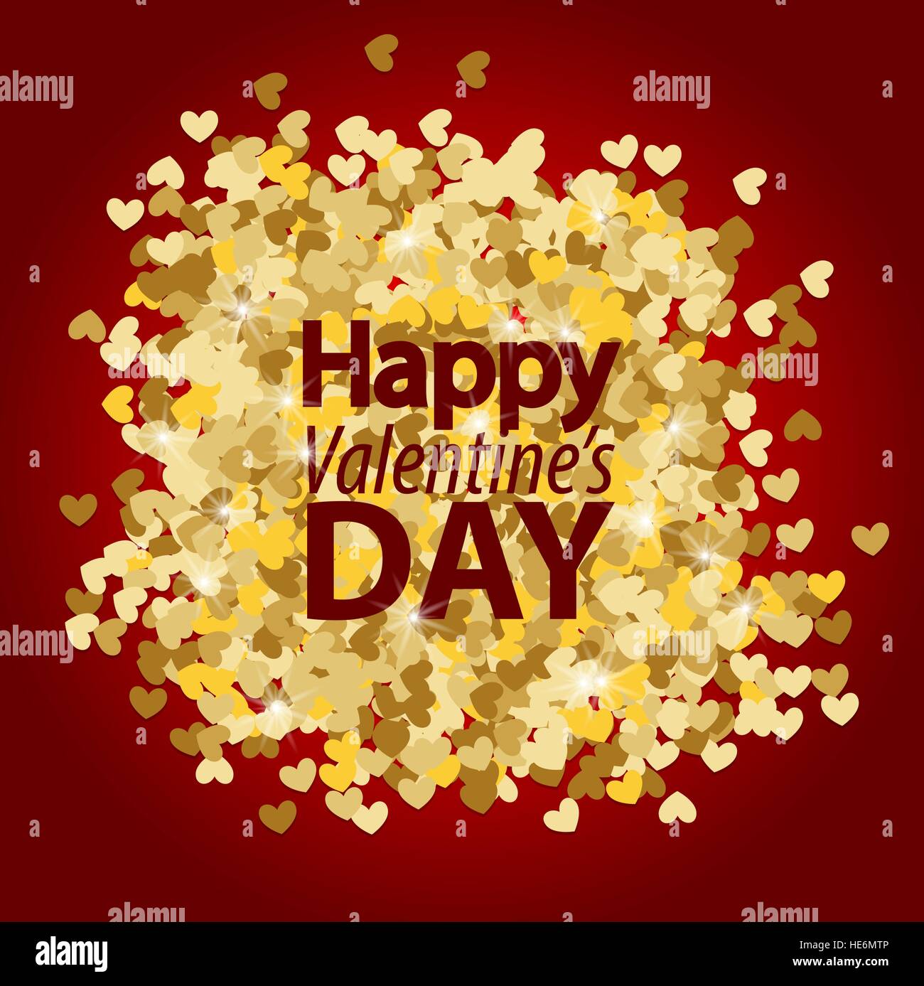 Goldenen Glitzer Herzen lieben. Happy Valentinstag und Jäten Sparkle design-Elemente. Glänzende Vektorgrafik auf rotem Grund Vorlage. Stock Vektor