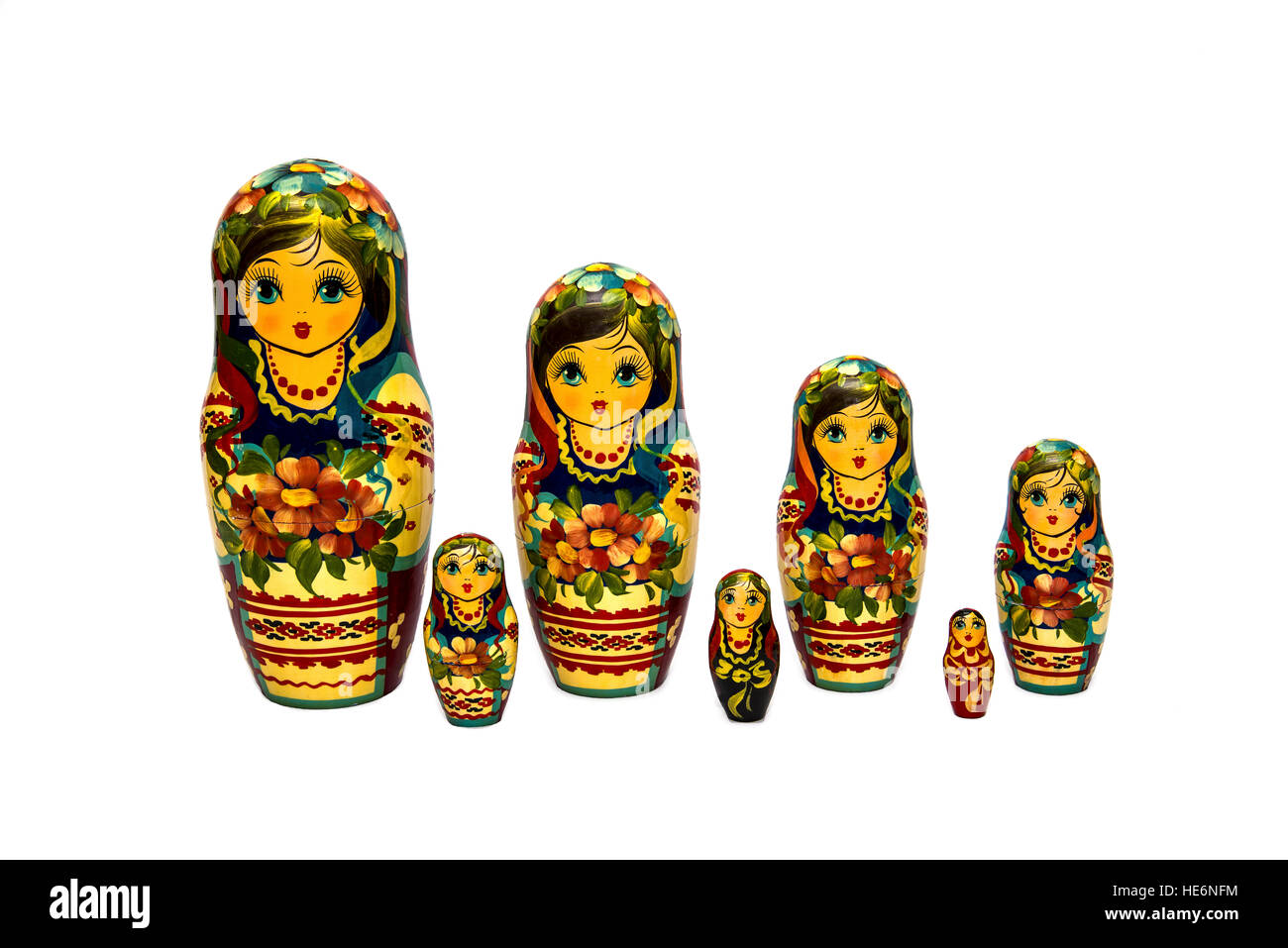 Matrioshka oder Babushkas Puppen auf einem weißen Hintergrund Ukrainisch Stockfoto