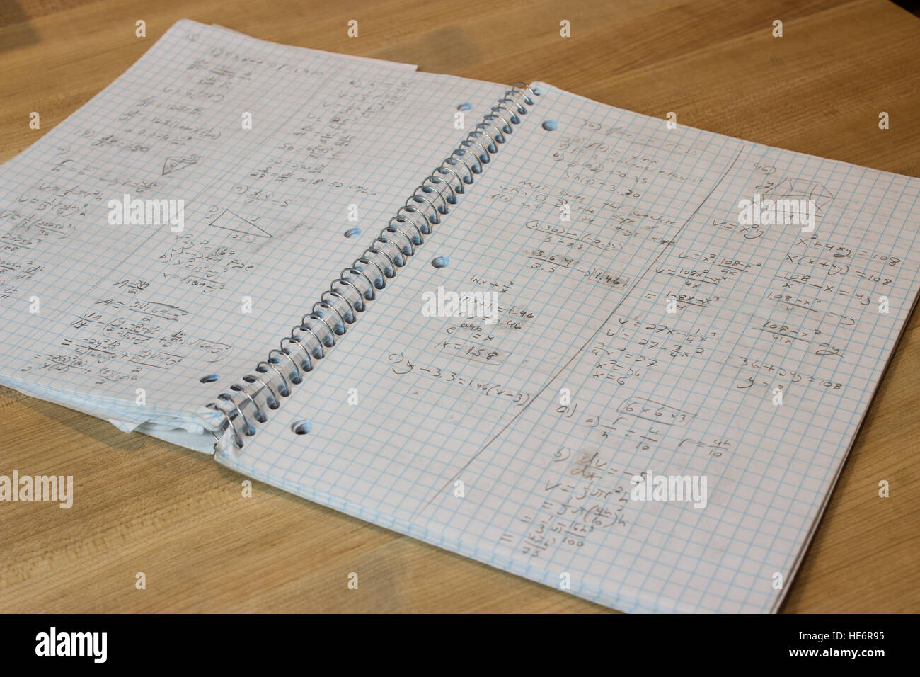 Math Notebook offene unordentliche Handschrift Stockfoto