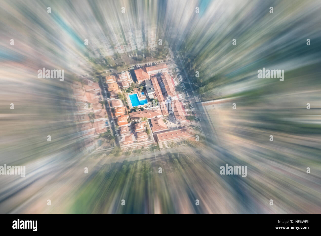 Luftaufnahme des Hotels und der Pool mit Motion blur Stockfoto