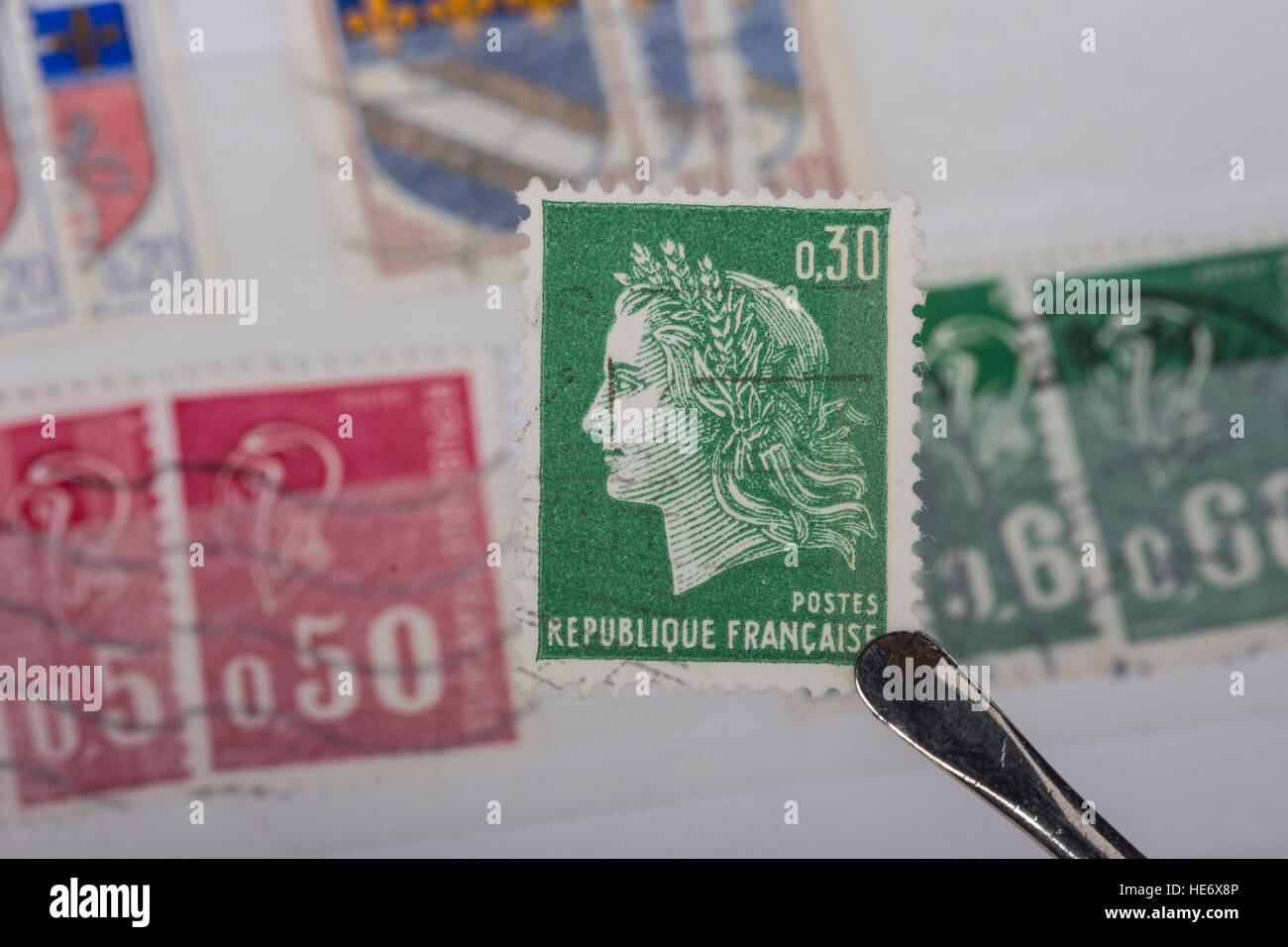 Eine alte französische Briefmarke. Stockfoto