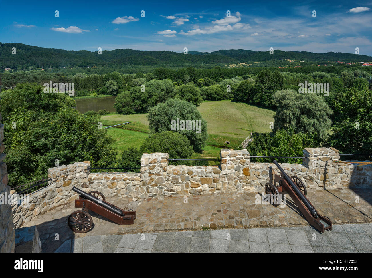 San River Valley, Blick vom Kings Castle, Historical Museum in Sanok, Kleinpolen, Polen Stockfoto
