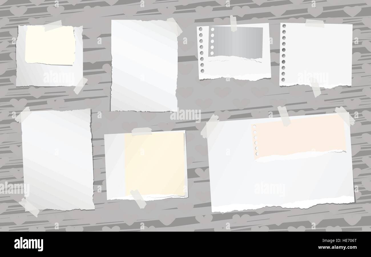 Weiße Notebook gerissen, beachten Sie, dass Kopie Buch Papierbögen fest auf Muster der Herzformen und Pinselstriche erstellt. Stock Vektor