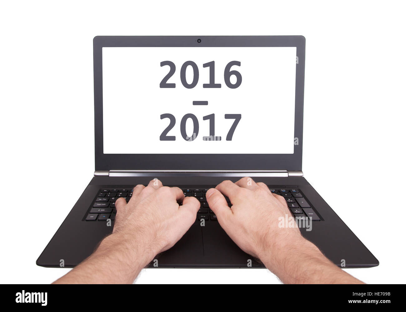 Moderne Laptop isoliert auf einem weißen Hintergrund - Neujahr - 2016-2017 Stockfoto