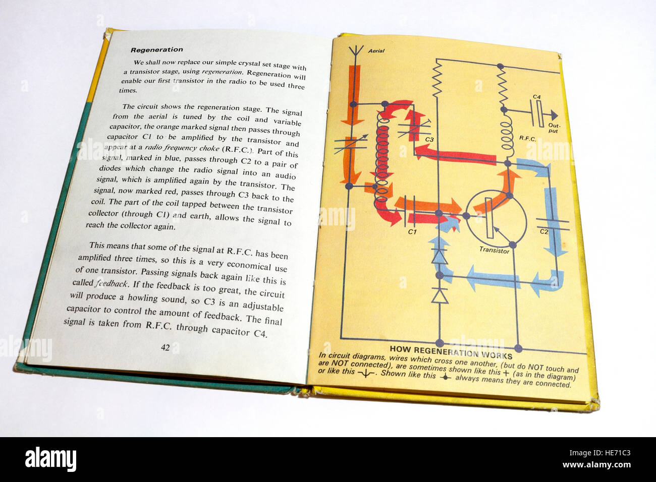 Seite aus Ladybird Book, Making a Transistor Radio Circuit diagram, Educational Learning informative Childrens book Stockfoto
