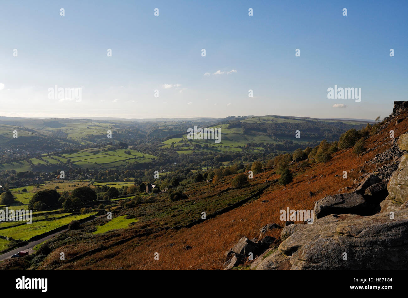 Derwent Valley, Curbar Edge Derbyshire, Peak District National Park Landscape England UK, Blue Sky English Moorlandschaft Stockfoto