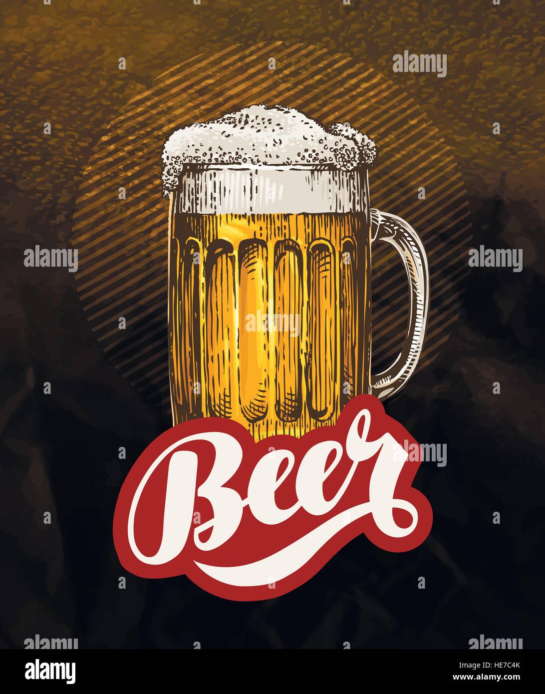 Frische fertige Bier. Vintage Poster für kaltes Bier. Vektor-illustration Stock Vektor