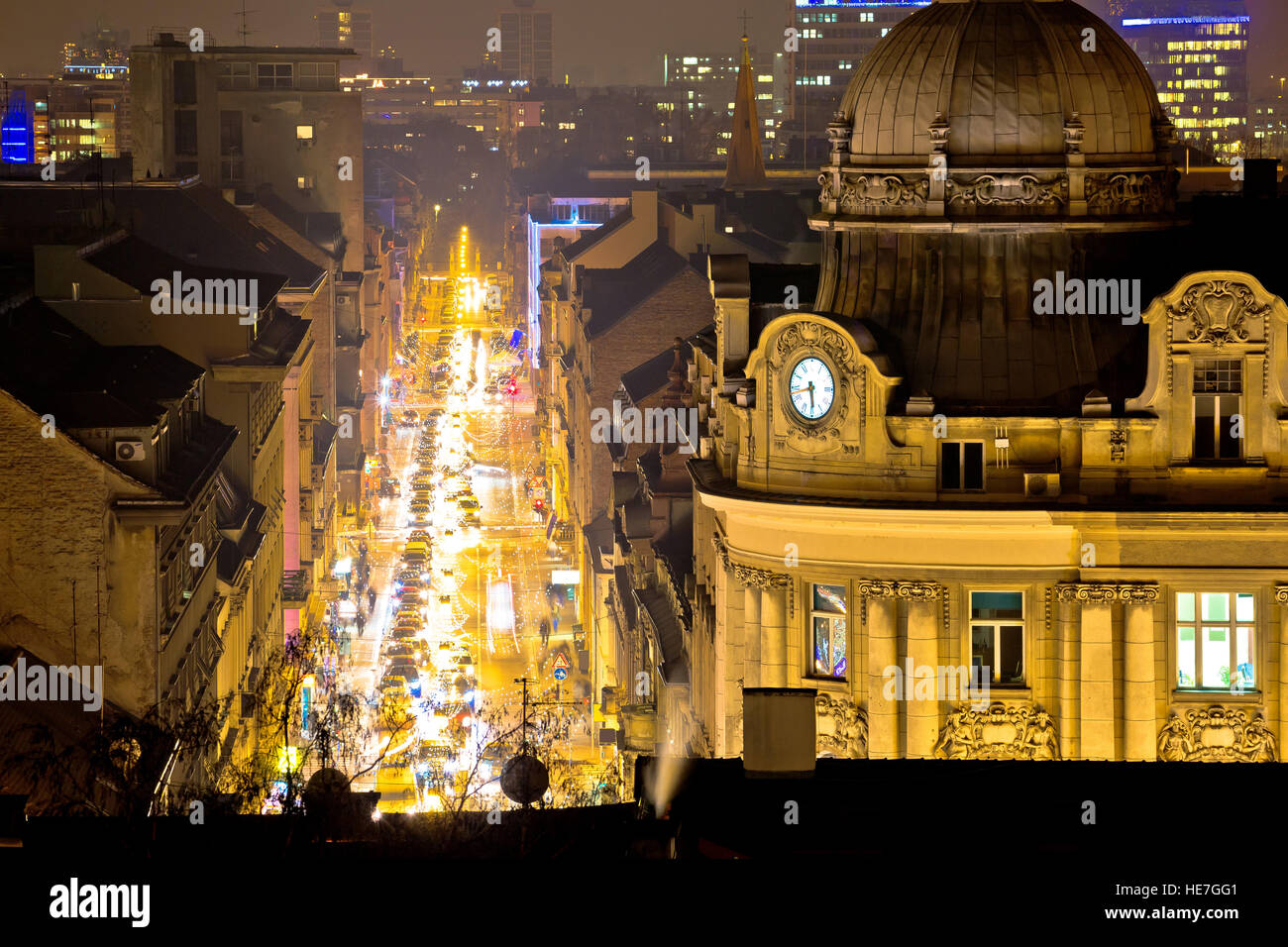 Zagreb-Straße und Architektur Abend Blick, Hauptstadt von Kroatien Stockfoto