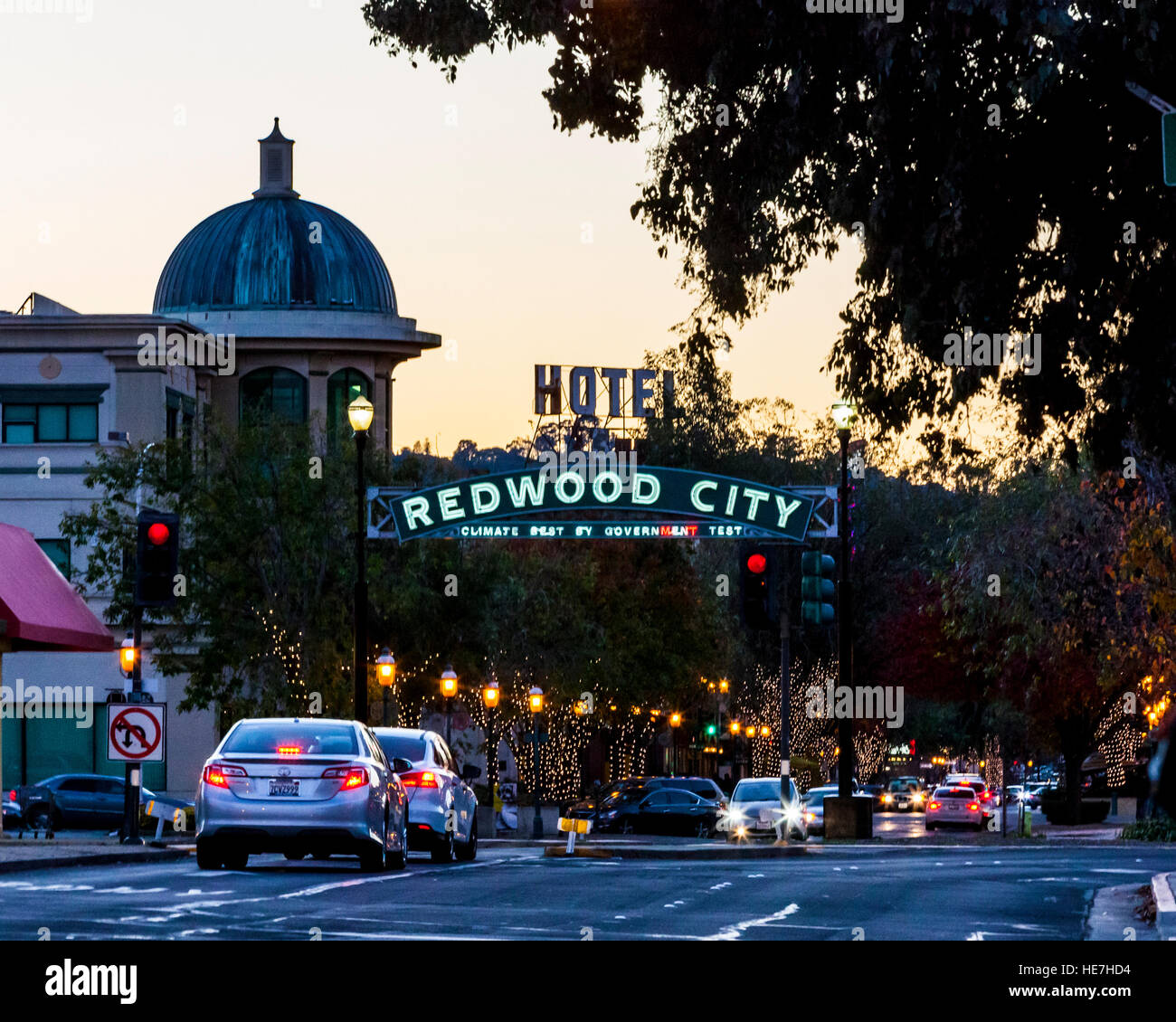 Die Innenstadt von Redwood City Kalifornien in der Weihnachtszeit Stockfoto