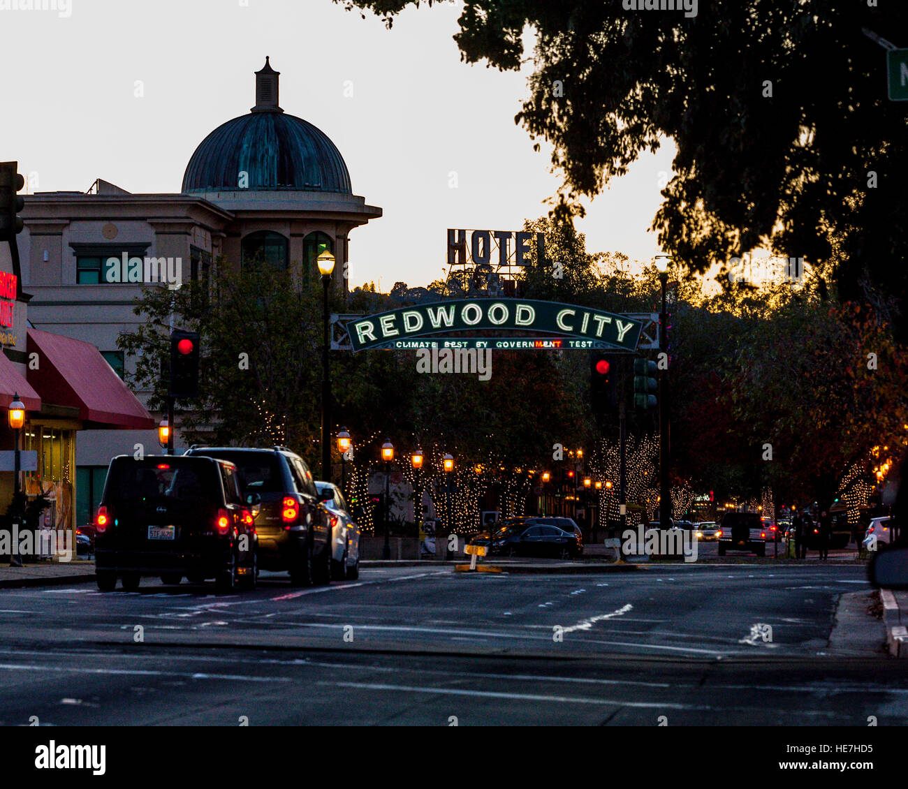 Die Innenstadt von Redwood City Kalifornien in der Weihnachtszeit Stockfoto