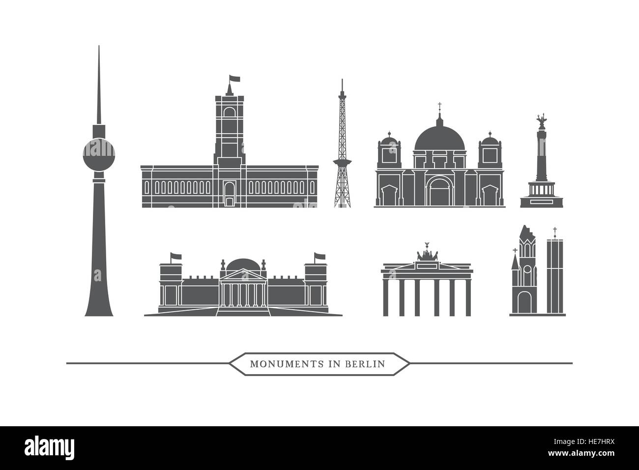 Berühmte Denkmäler und Gebäude in Berlin - Vektor Icon Set Stock Vektor