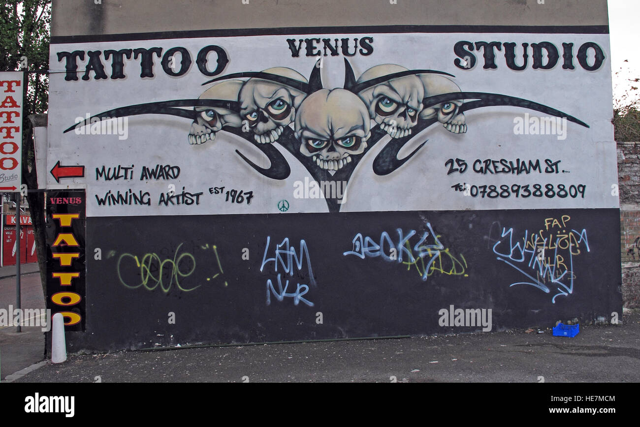 Venus tattoo Studio, Belfast 2 b Gresham St, Stadtzentrum, Nordirland, Vereinigtes Königreich Stockfoto