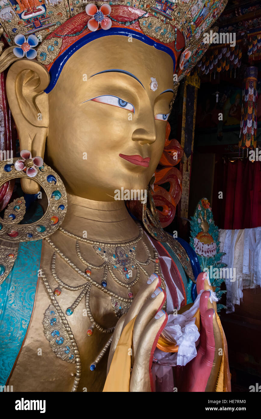 Statue des Maitreya Buddha in Thiksay Kloster Stockfoto